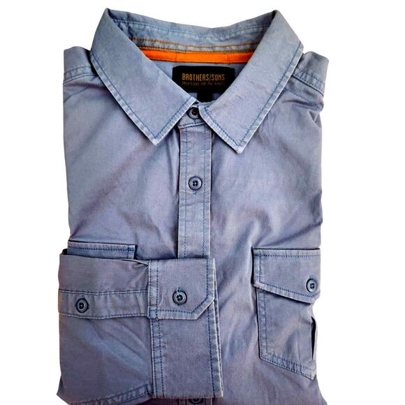 Brothers & Sons Long Sleeve Button Down Midweight Blue Shirt Mens Sz Large NWOT - Picture 1 of 7